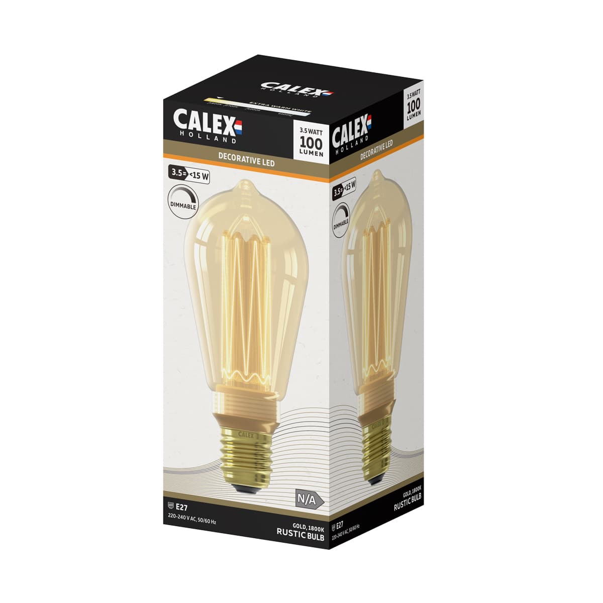 Calex LED Glassfiber Rustiek ST64 Goud SMD 220-240V 3.5W 120lm 1800K E27 Dimbaar met LED dimmer  - 4